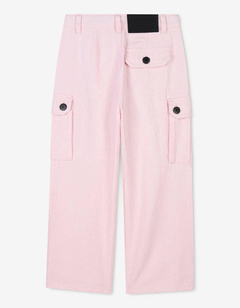 Girls Jacquard Logo Cargo Trousers in Pink
