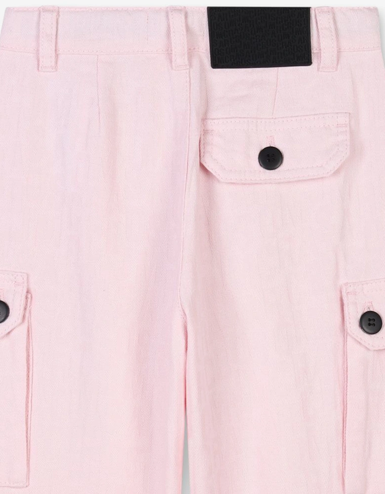 Girls Jacquard Logo Cargo Trousers in Pink