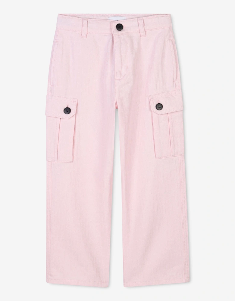 Girls Jacquard Logo Cargo Trousers in Pink