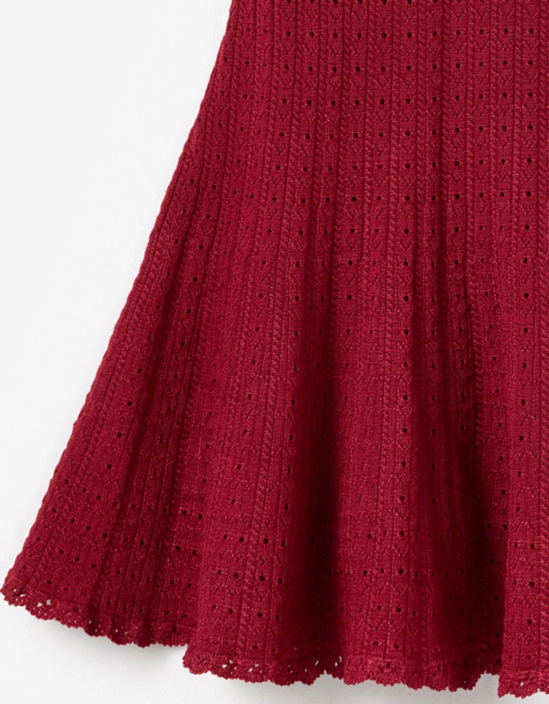 Girls Pointelle Knit Dress in Red