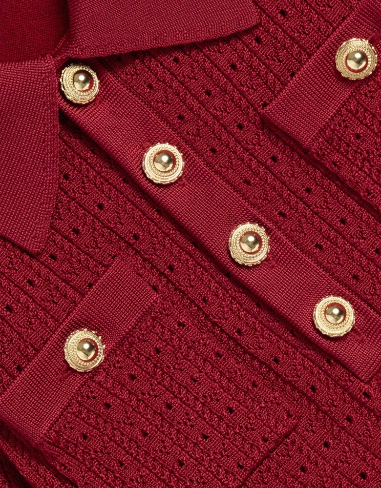 Girls Pointelle Knit Dress in Red