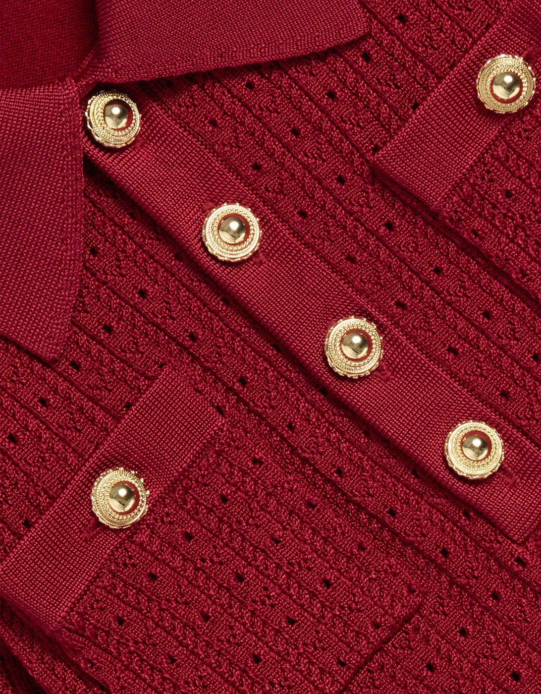 Girls Pointelle Knit Dress in Red