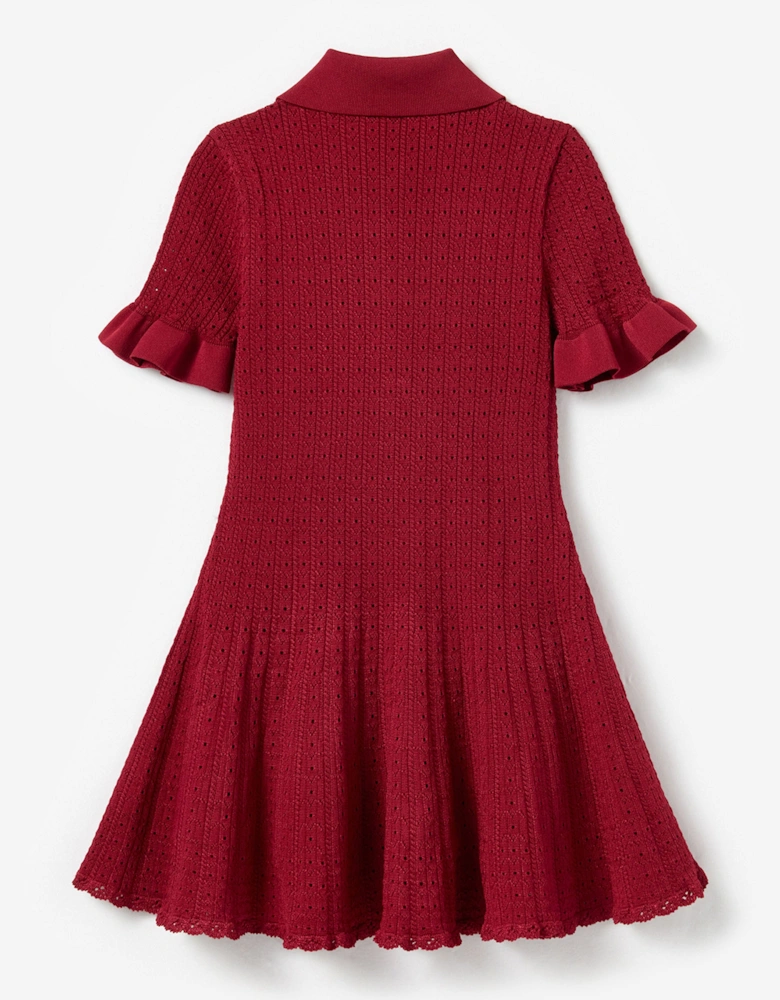 Girls Pointelle Knit Dress in Red