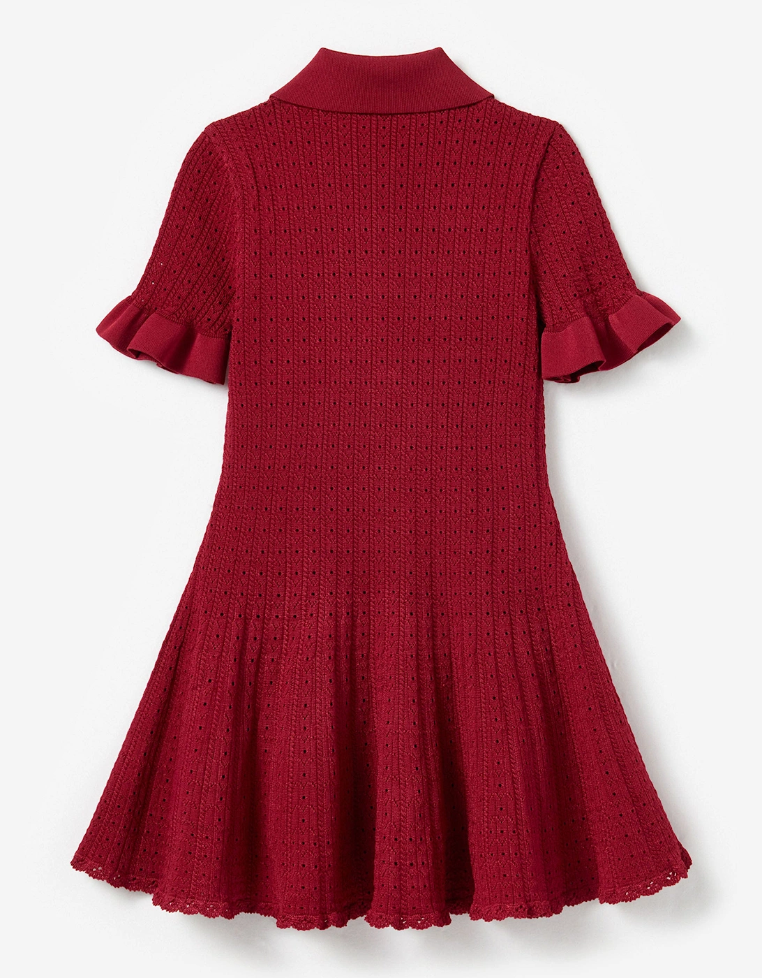Girls Pointelle Knit Dress in Red
