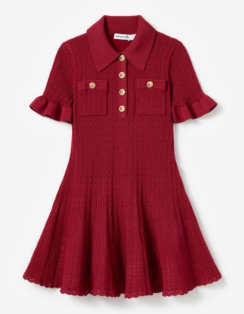 Girls Pointelle Knit Dress in Red