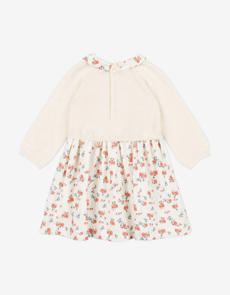 Baby Girls Floral Bear Dress in Ivory