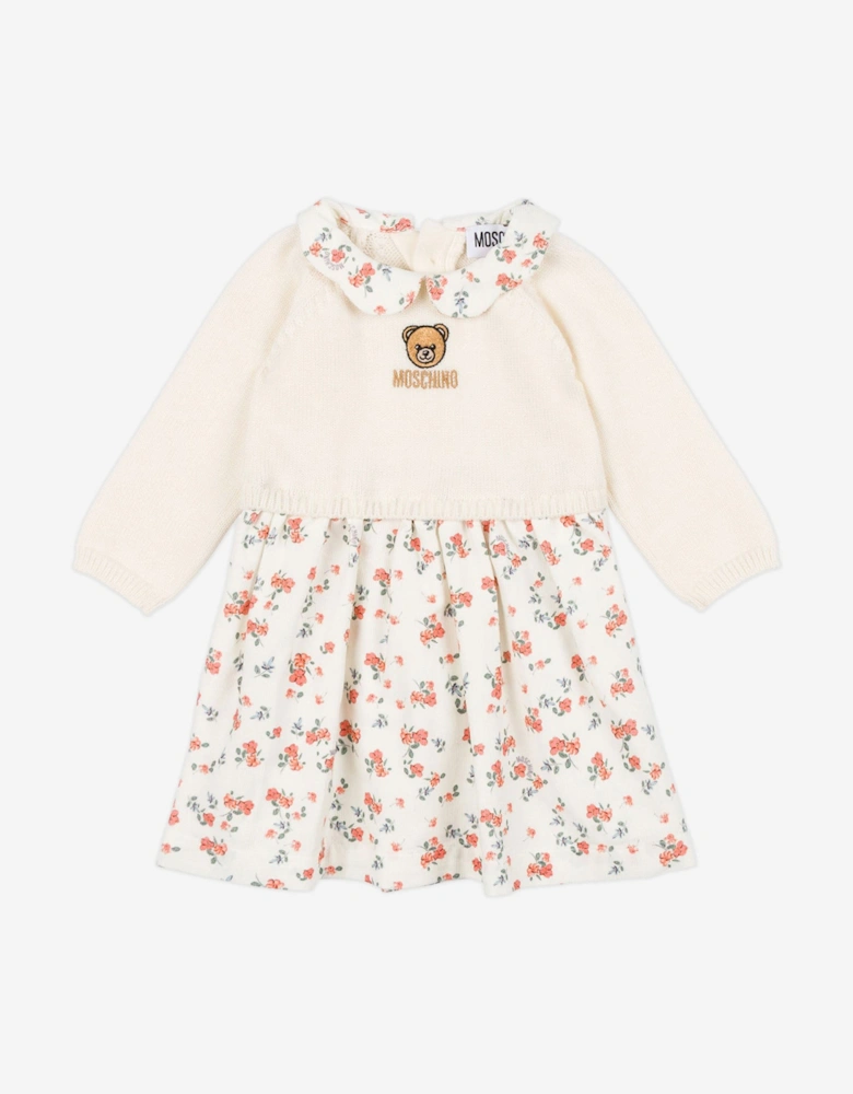 Baby Girls Floral Bear Dress in Ivory