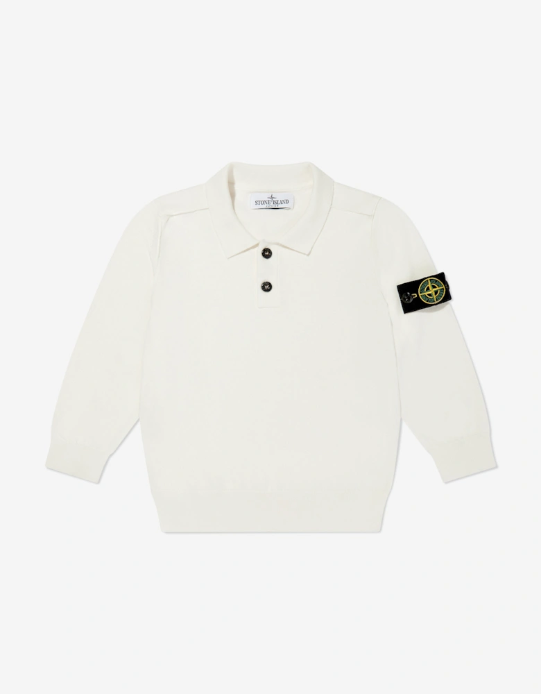 Boys Long Sleeve Knit Polo Shirt in White