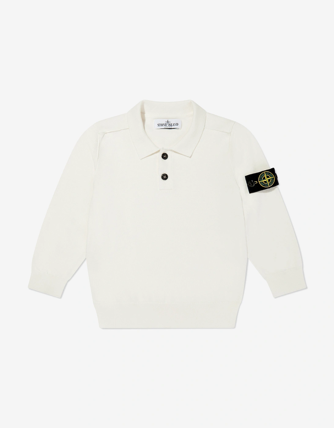 Boys Long Sleeve Knit Polo Shirt in White, 5 of 4