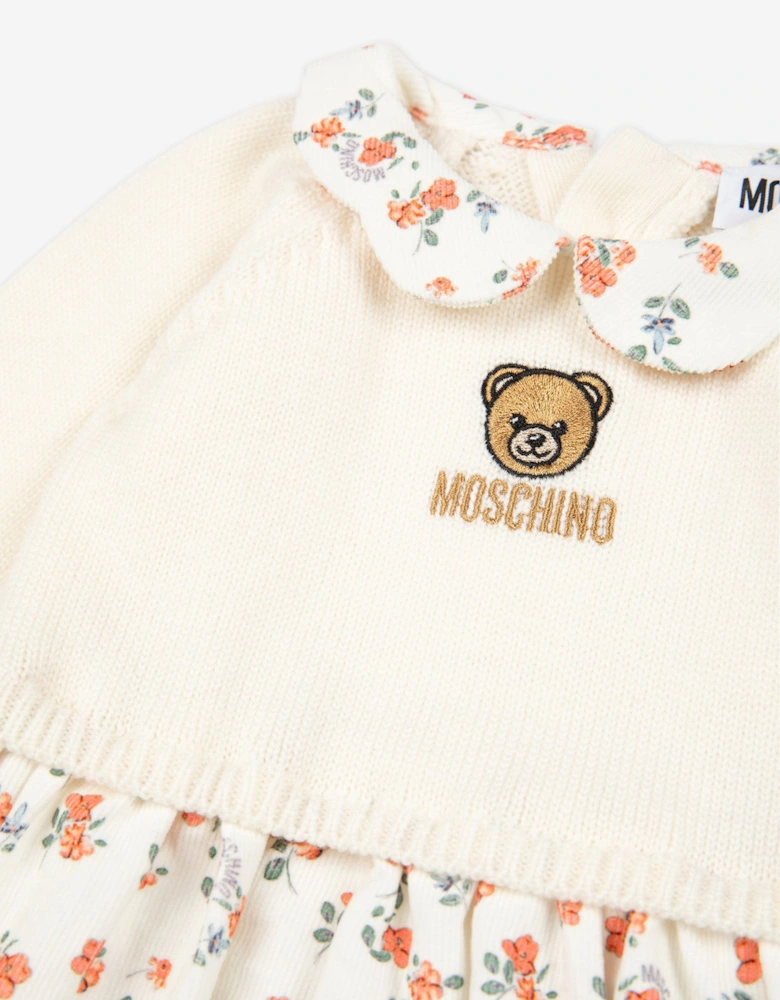 Baby Girls Floral Bear Dress in Ivory