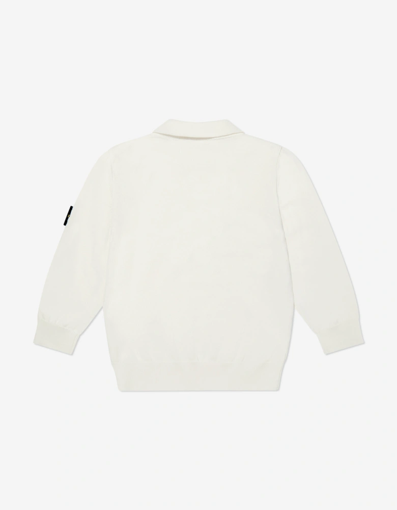 Boys Long Sleeve Knit Polo Shirt in White