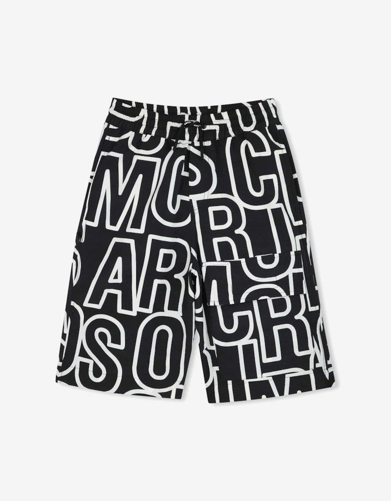 Boys Logo Print Bermuda Shorts in Black