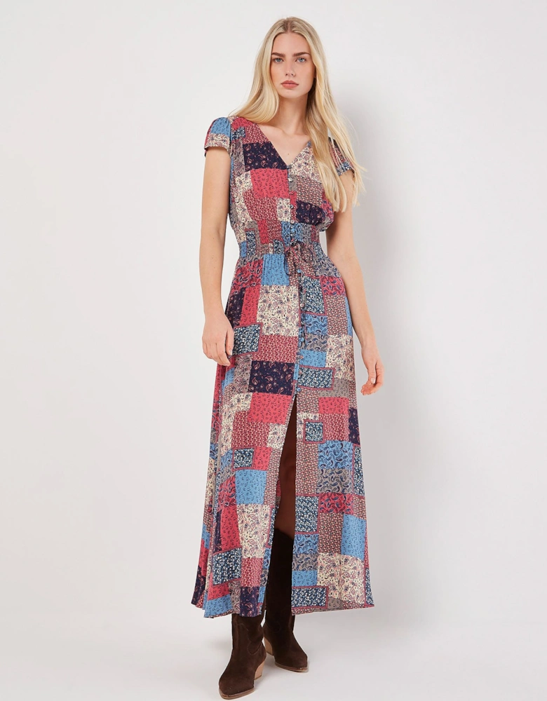 Patchwork Smocked Waist Maxi Dress