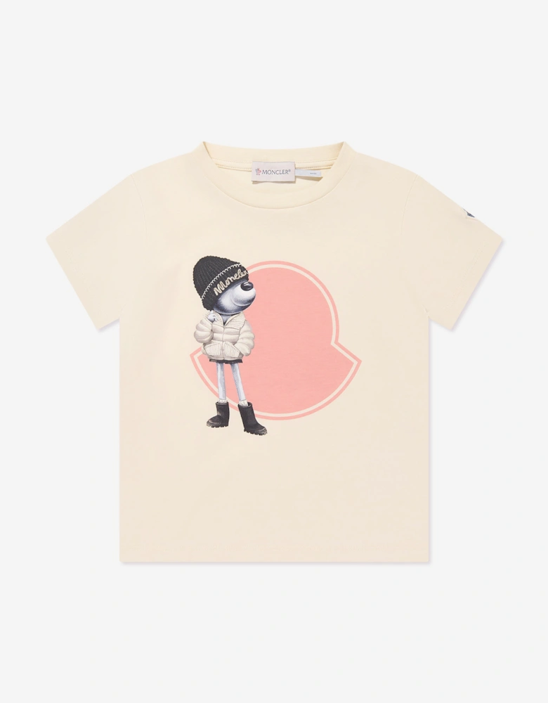 Enfant Girls Bear Motif Logo T-Shirt in Ivory