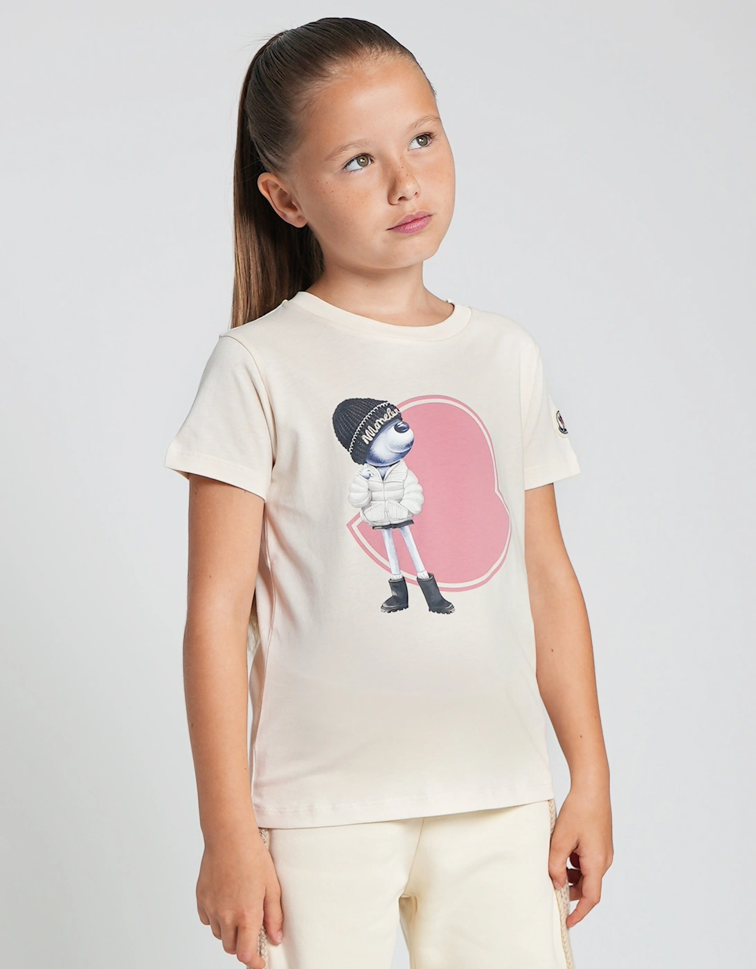 Enfant Girls Bear Motif Logo T-Shirt in Ivory, 6 of 5
