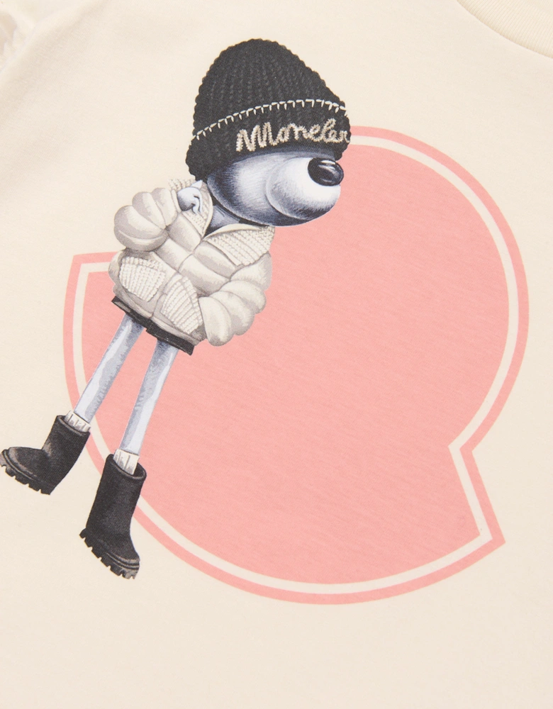 Enfant Girls Bear Motif Logo T-Shirt in Ivory