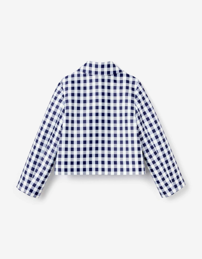 Girls Gingham Taffeta Jacket in Navy