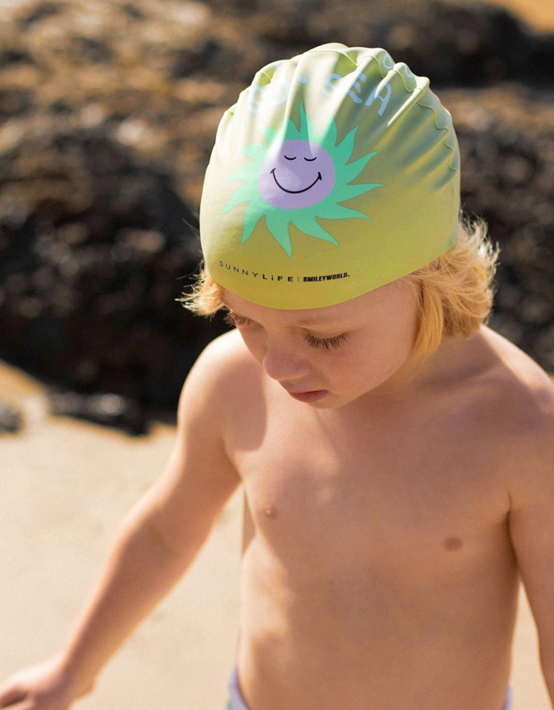 Kids Smiley World Swimming Cap in Green