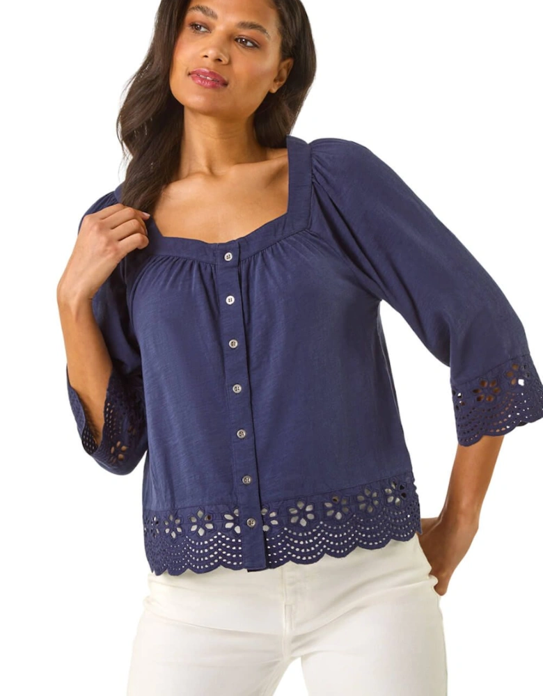 Cotton Broderie Hem Blouse