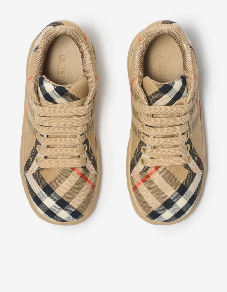 Kids Cambridge Check Trainers in Beige