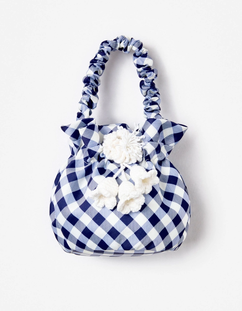 Girls Gingham Taffeta Bag in Navy (16.5cm)