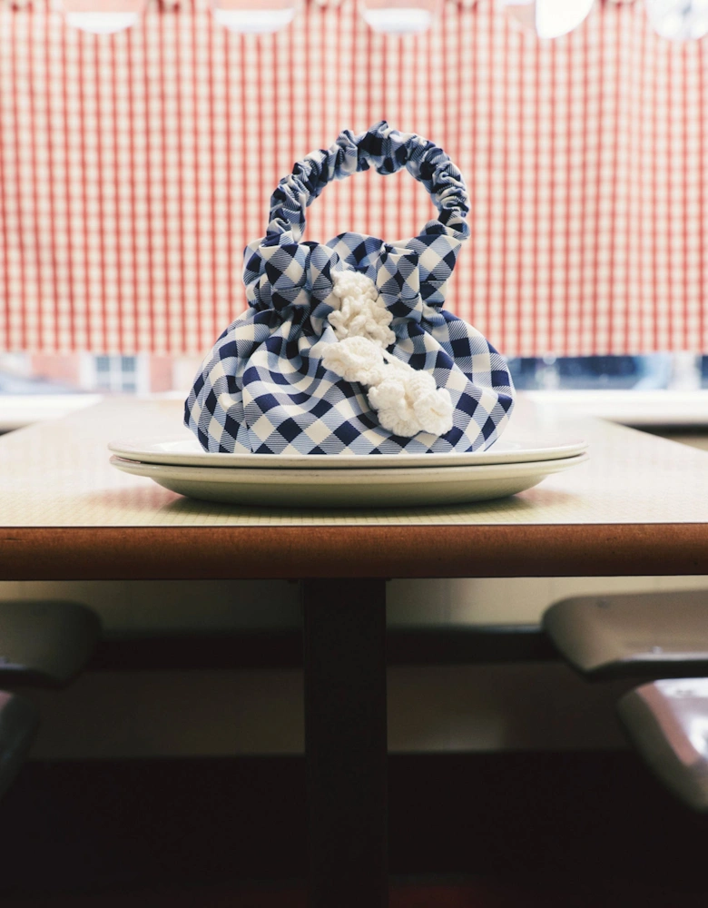 Girls Gingham Taffeta Bag in Navy (16.5cm)