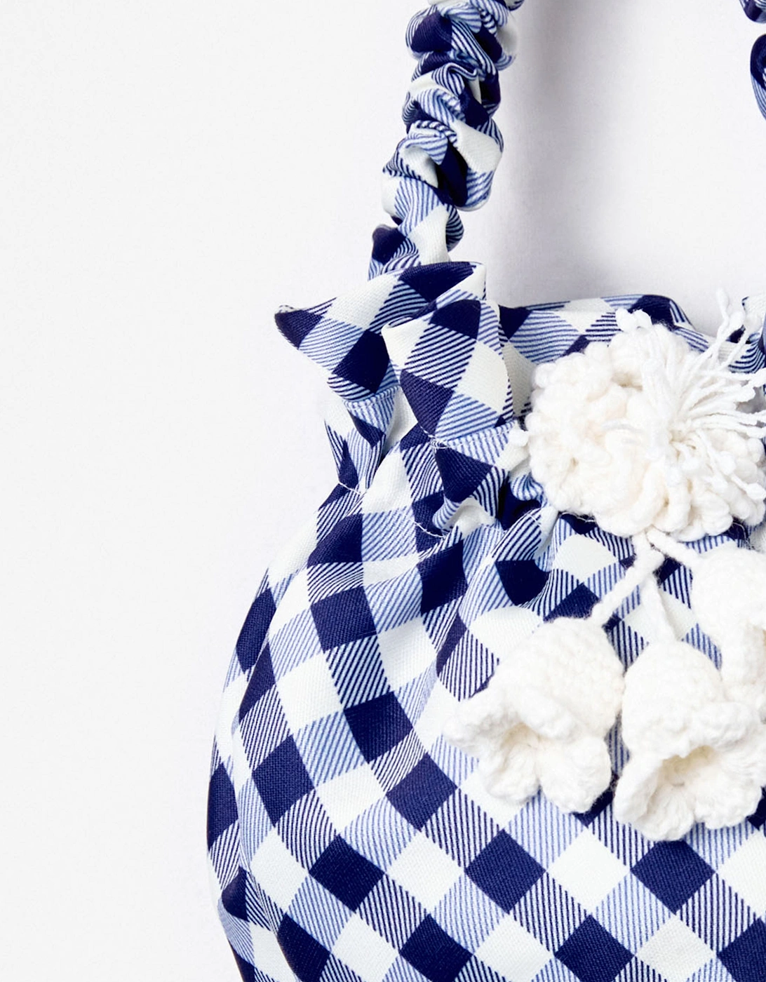 Girls Gingham Taffeta Bag in Navy (16.5cm)
