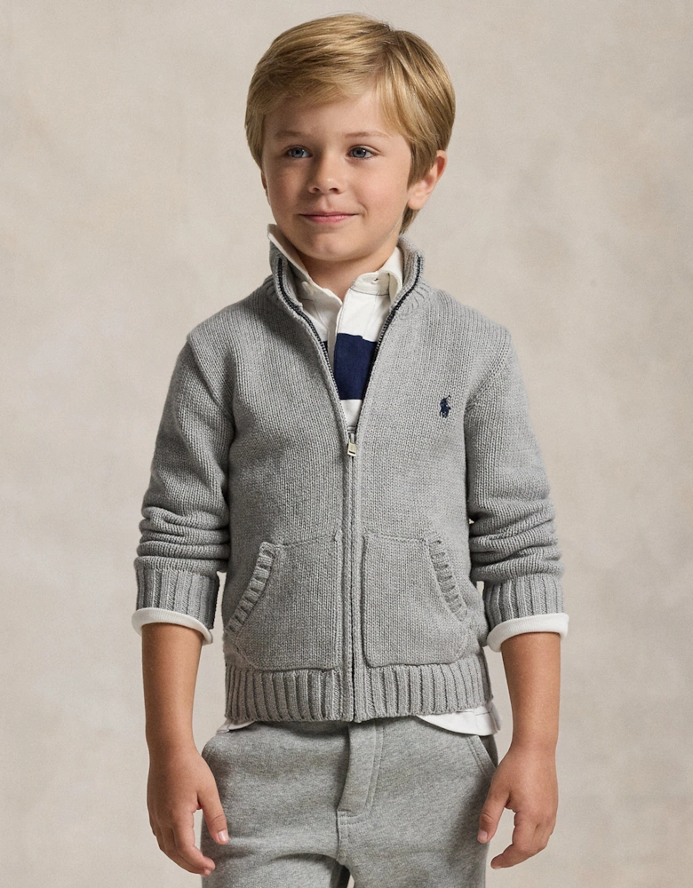 Boys Zip Up Cardigan in Grey