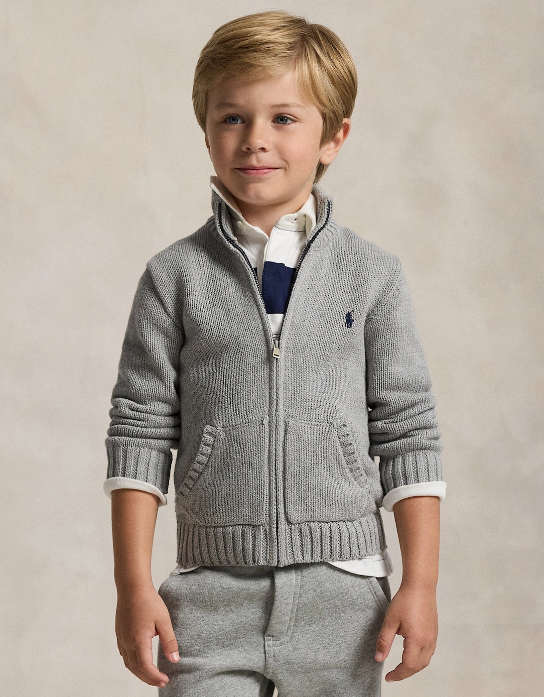 Boys Zip Up Cardigan in Grey