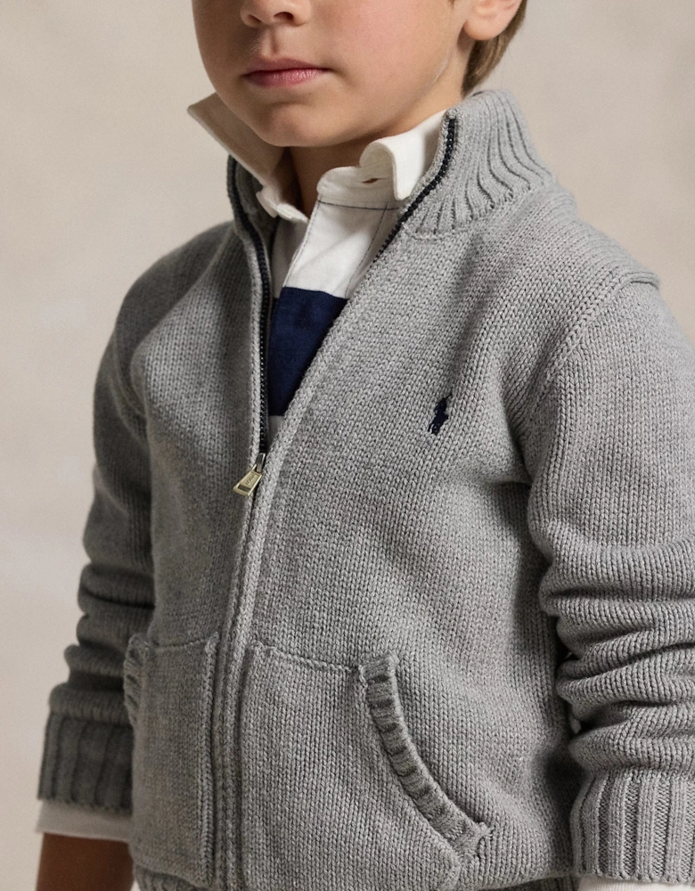 Boys Zip Up Cardigan in Grey