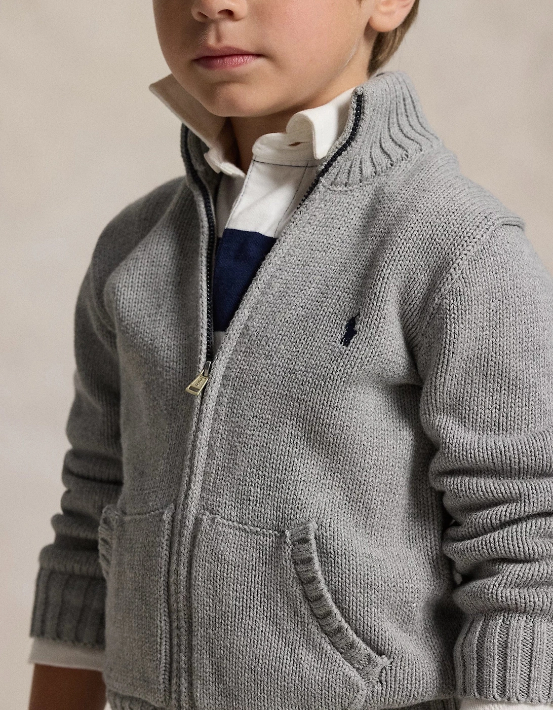 Boys Zip Up Cardigan in Grey