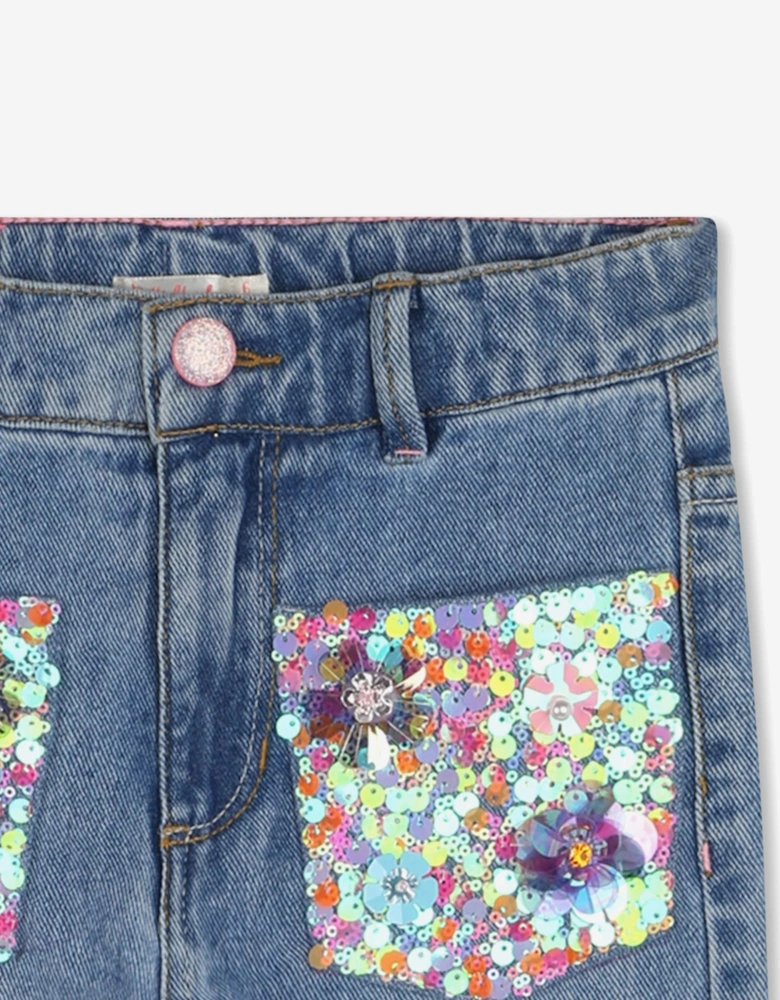 Billieblush Girls Sequin Pocket Jeans in Blue