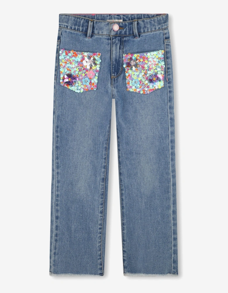 Billieblush Girls Sequin Pocket Jeans in Blue
