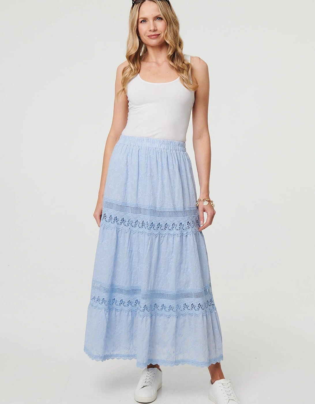 Embroidered High Waist Tiered Maxi Skirt, 2 of 1
