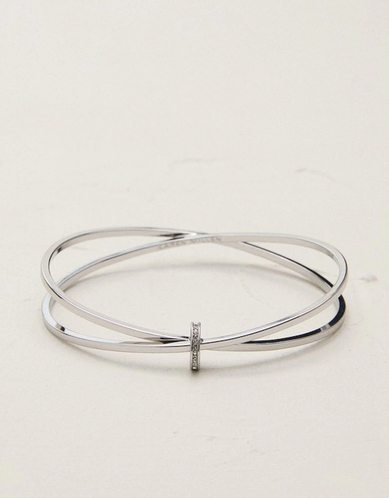 Silver Tone Oval Pavé Chain Bangle