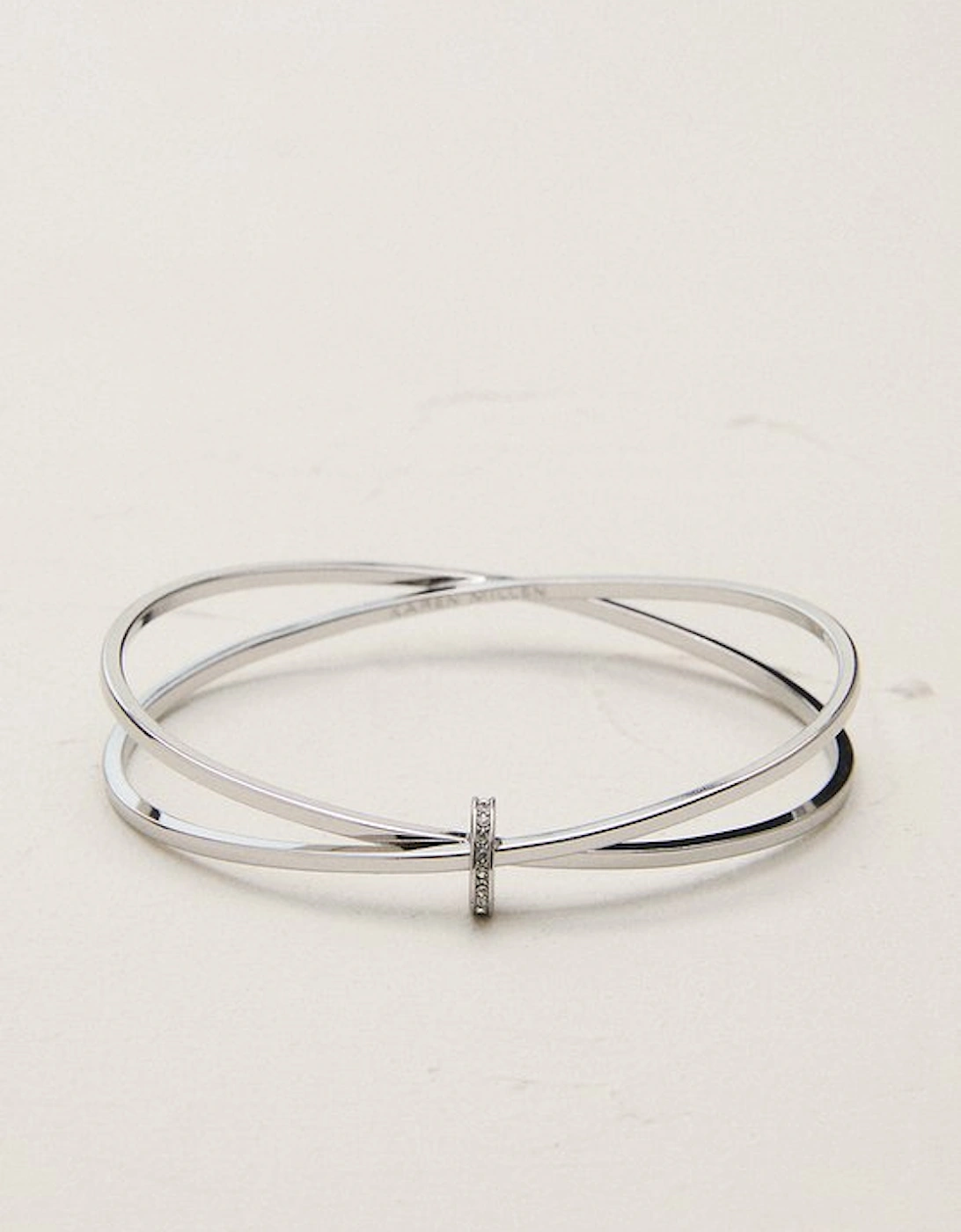 Silver Tone Oval Pavé Chain Bangle