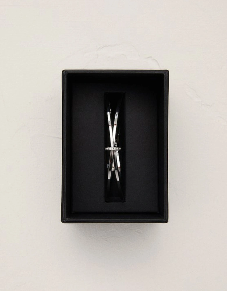 Silver Tone Oval Pavé Chain Bangle