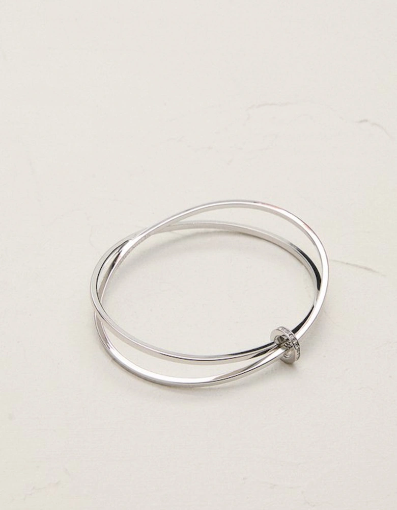 Silver Tone Oval Pavé Chain Bangle
