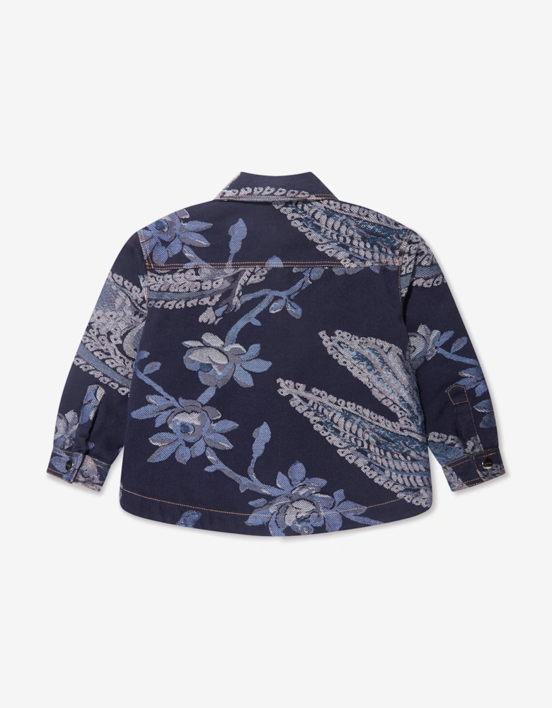Boys Jacquard Bird And Flower Jacket in Navy