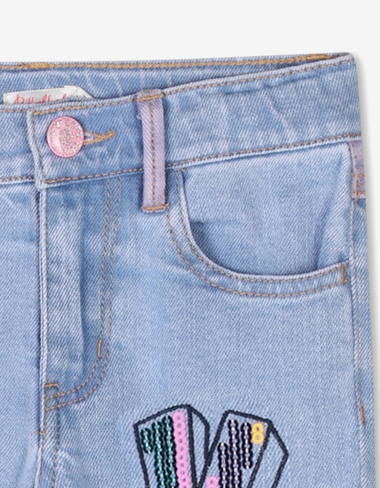 Billieblush Girls Sequin Love Jeans in Blue