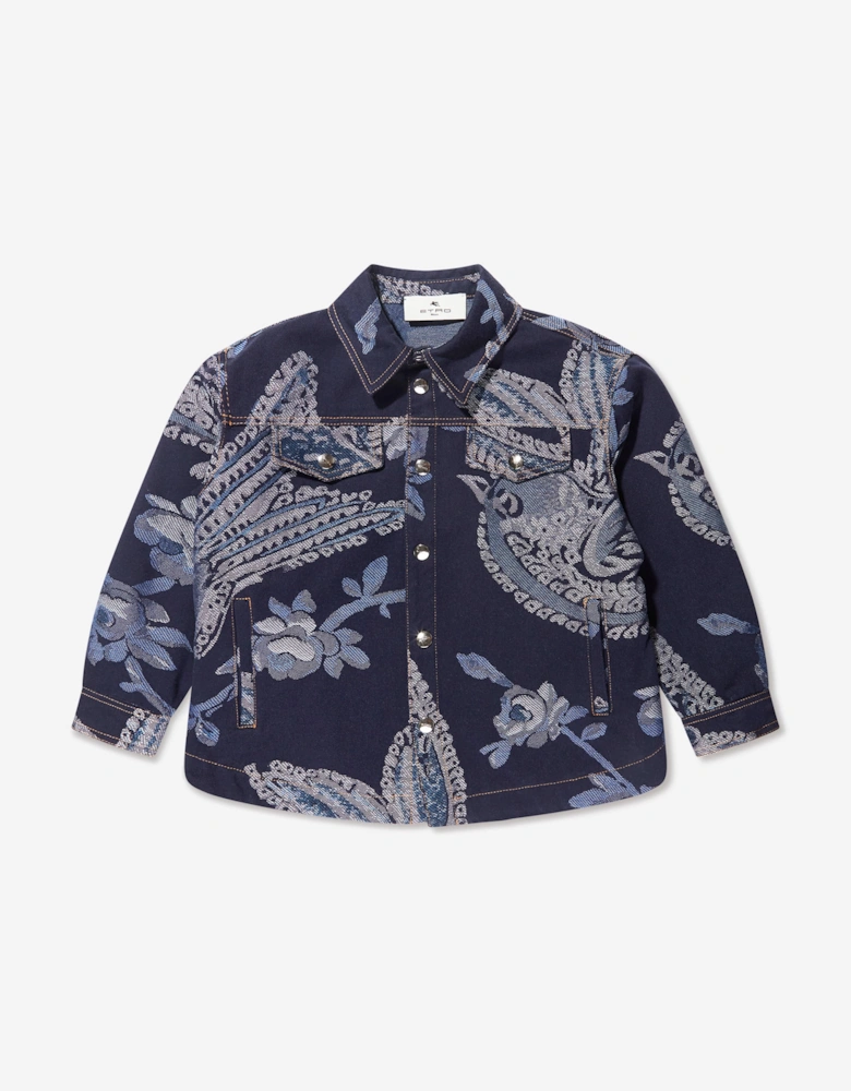 Boys Jacquard Bird And Flower Jacket in Navy