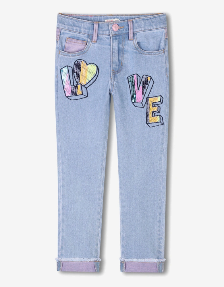 Billieblush Girls Sequin Love Jeans in Blue