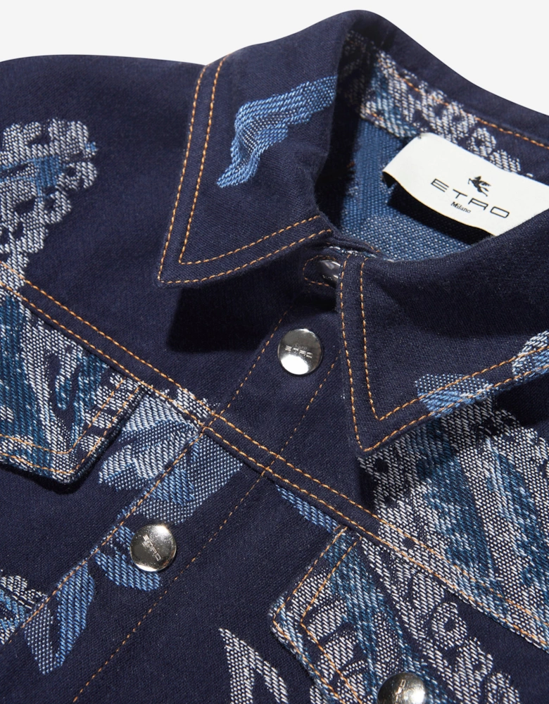 Boys Jacquard Bird And Flower Jacket in Navy