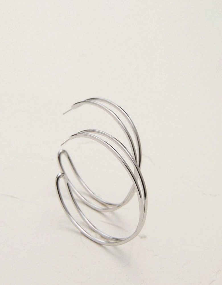 Silver Tone Criss Cross Hoop Earring