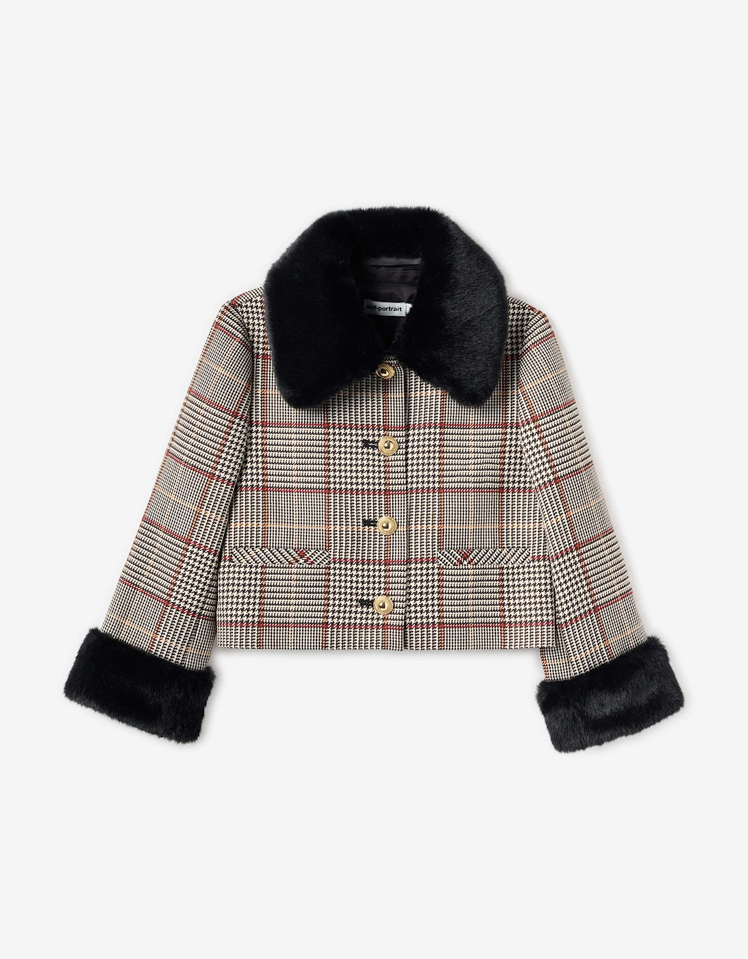 Girl's Self Portrait Girls Check Fur Jacket in Brown - Size: 8 - 10 yrs