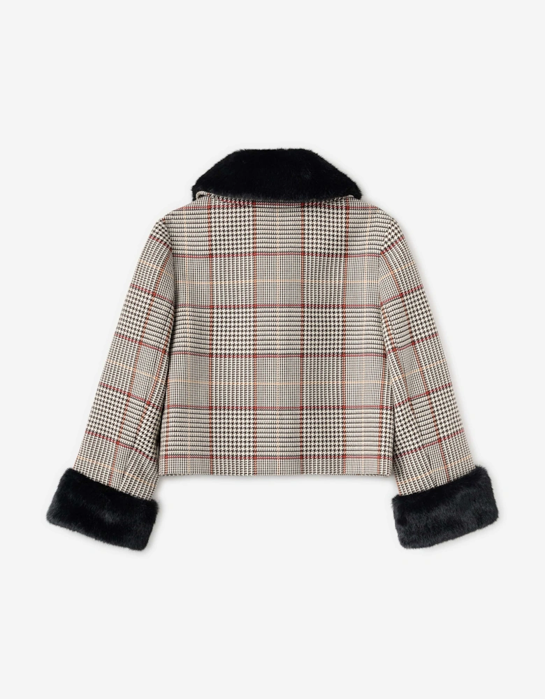 Girls Check Fur Jacket in Brown