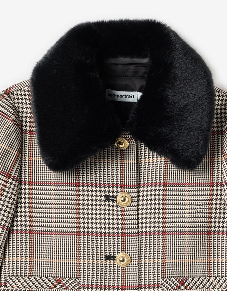 Girls Check Fur Jacket in Brown