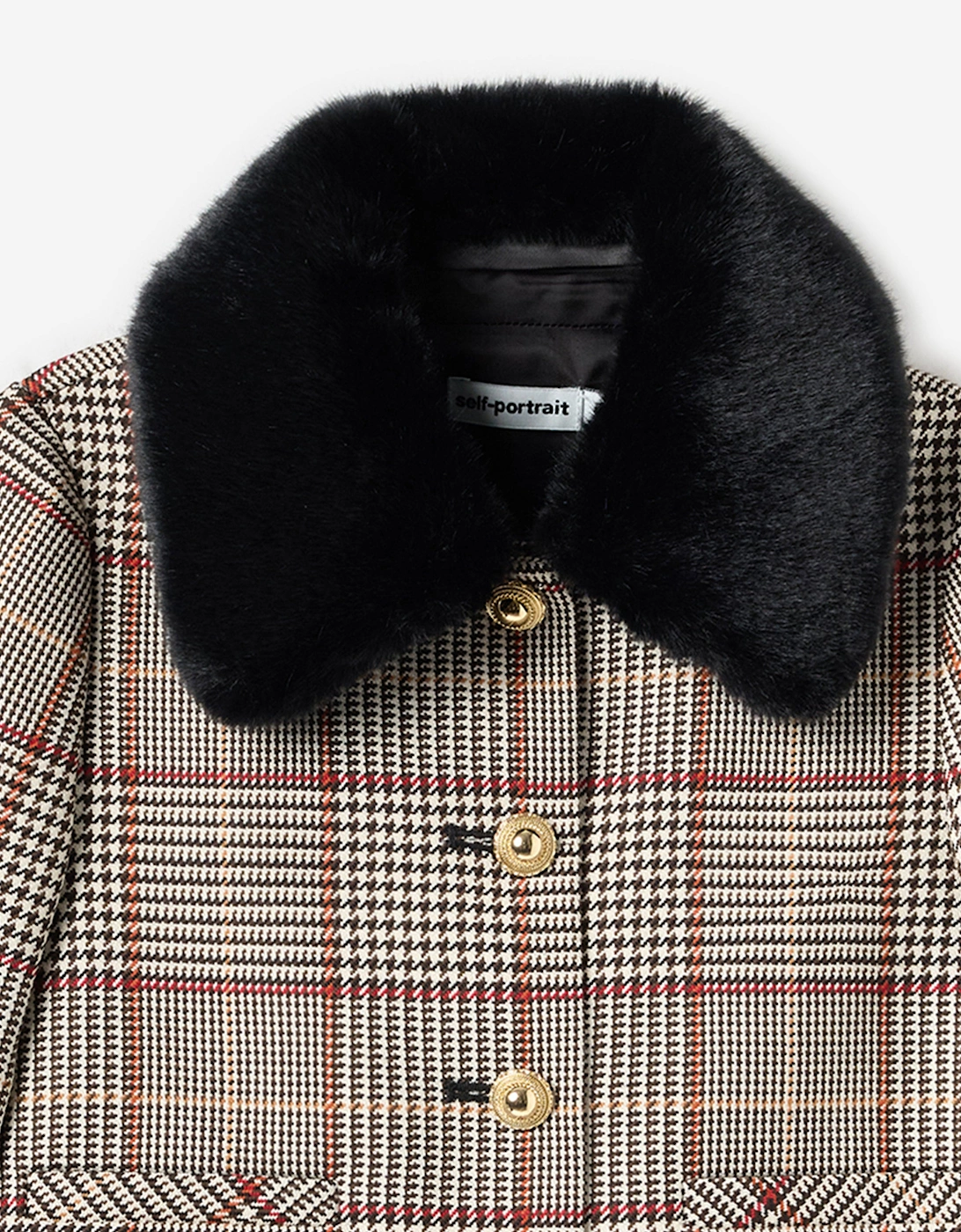 Girls Check Fur Jacket in Brown
