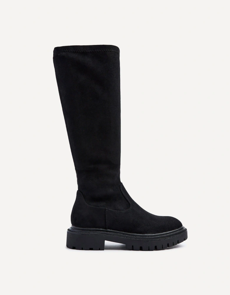 Hallie Black Faux Suede High Leg Stretch Boot
