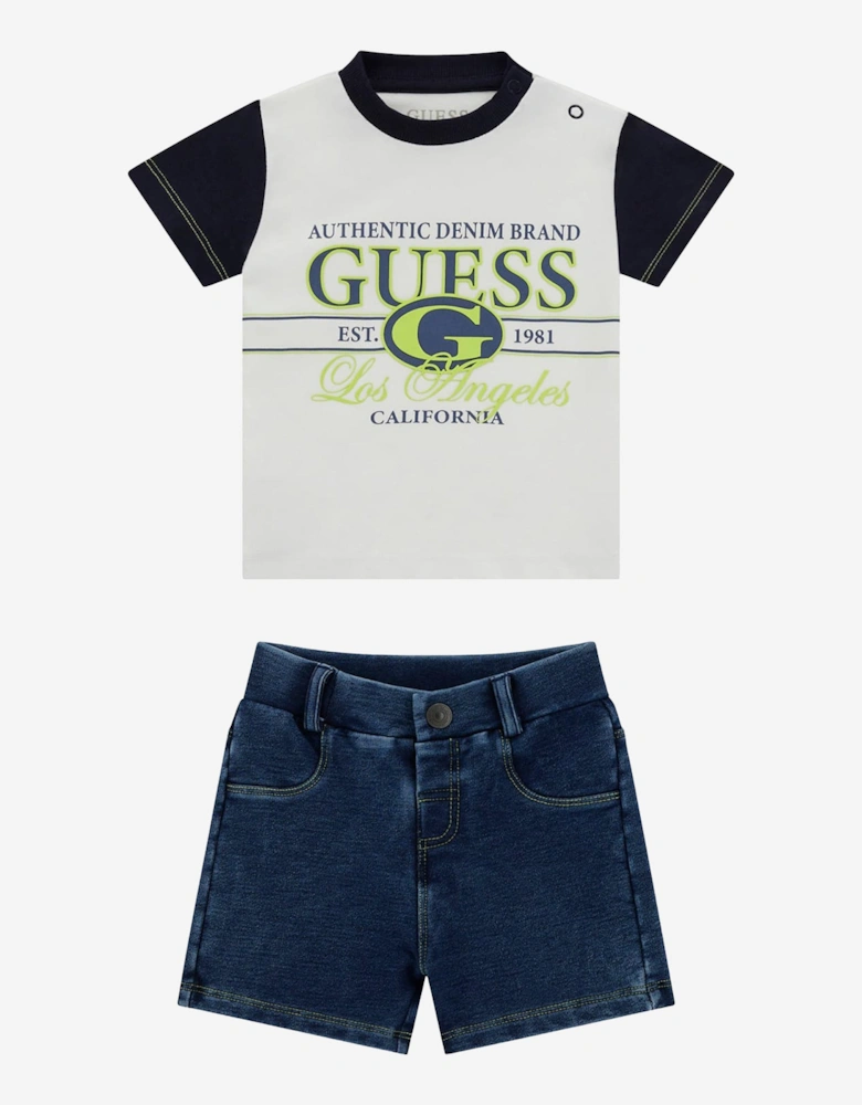Baby Boys Denim Short Set in White